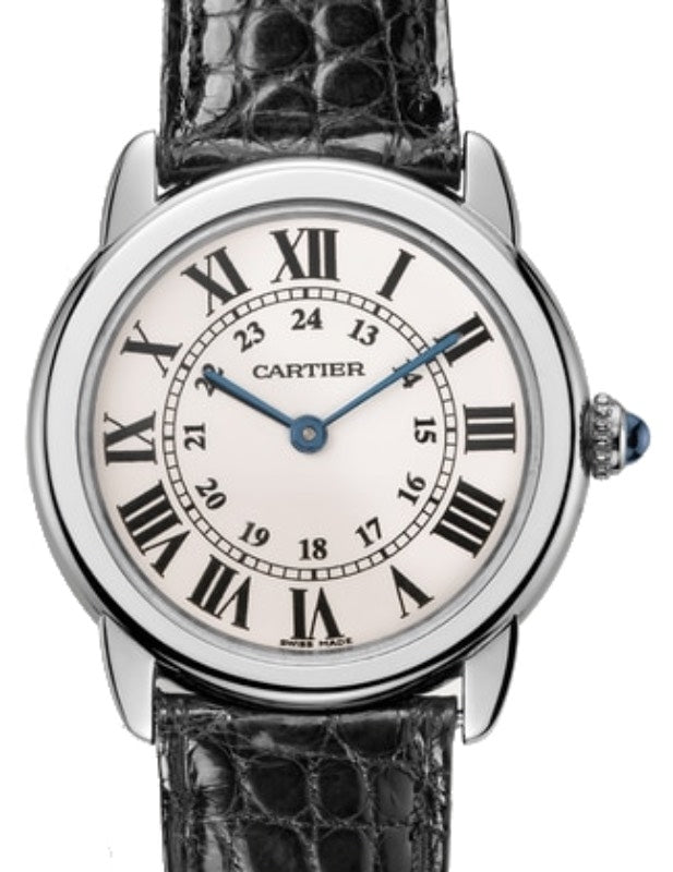 Cartier Ronde Solo de Cartier Ladies Watch Quarts Small Stainless Steel 29mm Silver Dial Alligator Leather Strap W6700155 - BRAND NEW