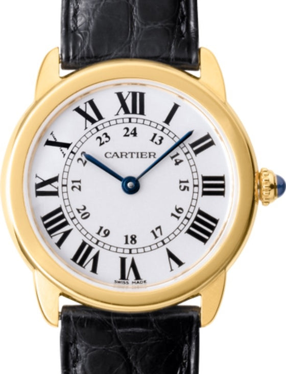 Cartier Ronde Solo de Cartier Ladies Watch Quartz Yellow Gold 29mm Silver Dial Alligator Leather Strap W6700355 - BRAND NEW
