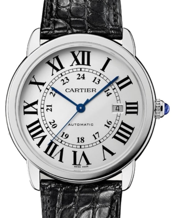Cartier Ronde Solo de Cartier Men's Watch Automatic Stainless Steel 42mm Silver Dial Alligator Leather Strap W6701010 - BRAND NEW
