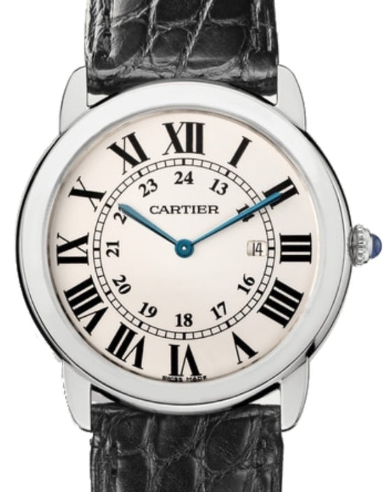 Cartier Ronde Solo de Cartier Quartz Stainless Steel 36mm Silver Dial Alligator Leather Strap W6700255 - Brand New