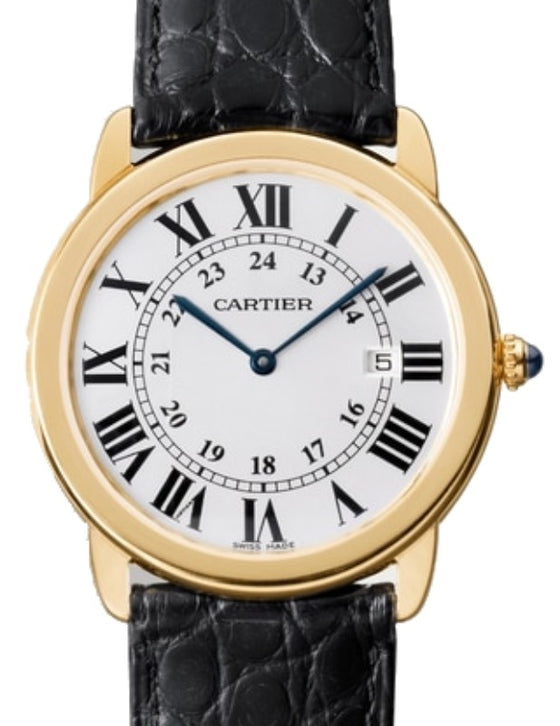 Cartier Ronde Solo de Cartier Quartz Yellow Gold 36mm Silver Dial Alligator Leather Strap W6700455 - BRAND NEW