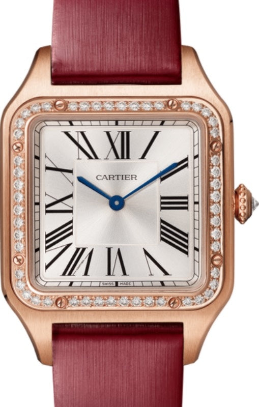 Cartier Santos-Dumont Large Rose Gold Diamond Bezel Silver Dial WJSA0018 - BRAND NEW
