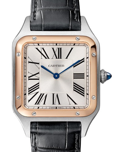 Cartier Santos-Dumont Large Quartz Steel Rose Gold Bezel Silver Dial W2SA0037