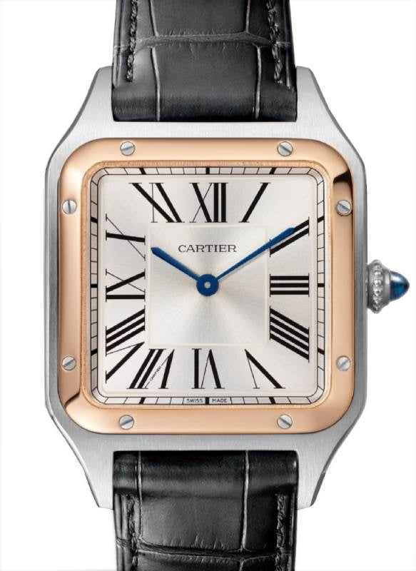 Santos-Dumont Large Quartz Steel/Rose Gold Silver Dial W2SA0011