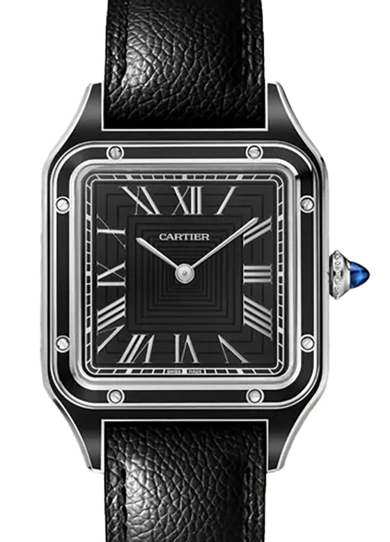 Cartier Santos-Dumont Large Steel Black Lacquer Dial WSSA0068