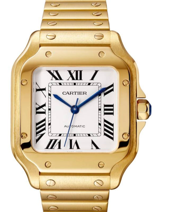 Cartier Santos-Dumont Medium Yellow Gold Silver Opaline Dial Bracelet WGSA0010 - BRAND NEW