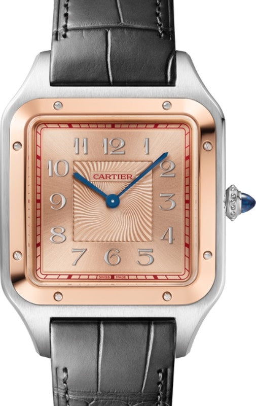 Cartier Santos-Dumont Men's Watch Extra-Large Manual Winding Steel Pink Gold Bezel & Dial Alligator Leather Strap W2SA0025