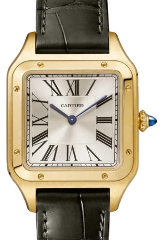 Cartier Santos-Dumont Men's Watch Large Manual Winding Yellow Gold Champagne Dial Alligator Leather Strap WGSA0027 - BRAND NEW