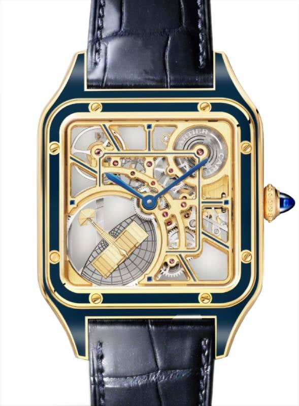 Santos-Dumont Micro-Rotor Skeleton Large Yellow Gold/Blue Lacquer WHSA0031