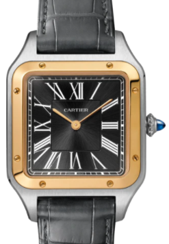 Cartier Santos-Dumont Men's Watch Large Manual Winding Stainless Steel Yellow Gold Black Dial Alligator Leather Strap W2SA0015 - BRAND NEW