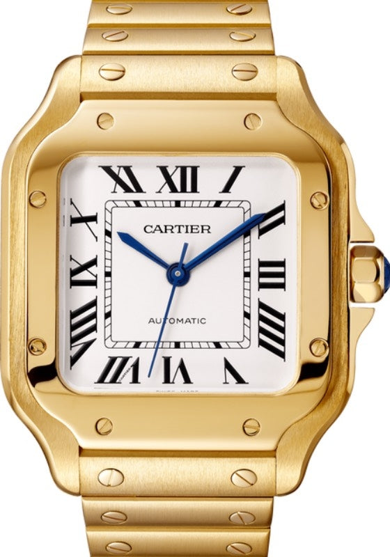 Santos de Cartier Medium Yellow Gold Silver Dial WGSA0030