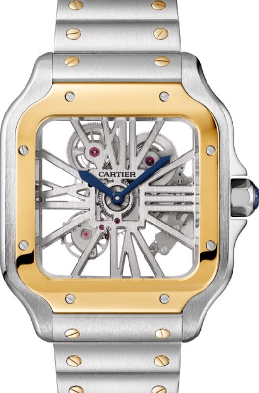 Cartier Santos de Cartier Large Manual Winding Stainless Steel/Yellow Gold Skeleton Dial Steel Bracelet WHSA0019 - BRAND NEW