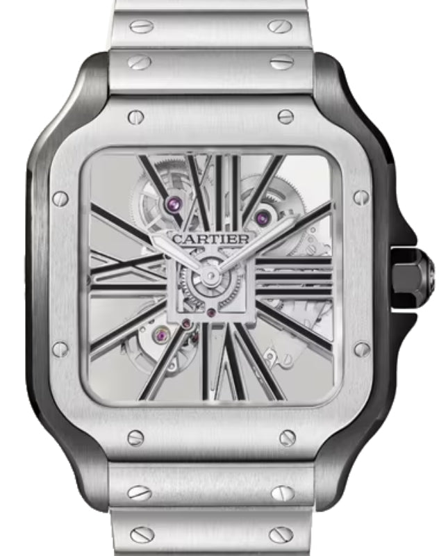 Santos de Cartier Large Black ADLC Steel Skeleton Dial WHSA0027