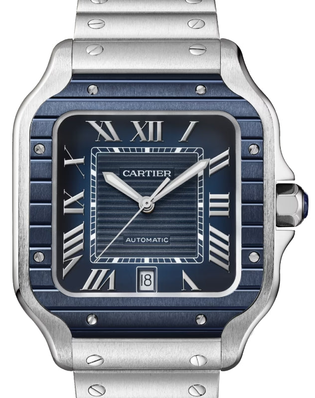Santos de Cartier Large Steel PVD Bezel Blue Dial WSSA0048