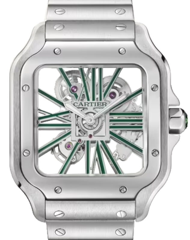 Santos de Cartier Large Steel Green Skeleton Dial WHSA0028