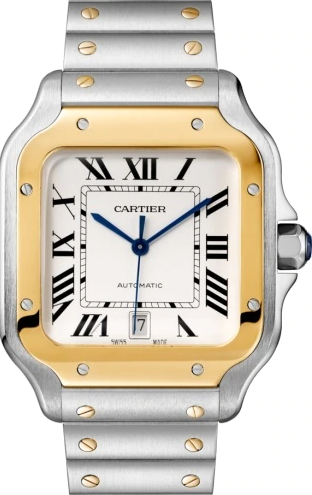 Cartier Santos Large Two-Tone Yellow Gold/Steel Silver Opaline Dial Bracelet W2SA0006 - BRAND NEW
