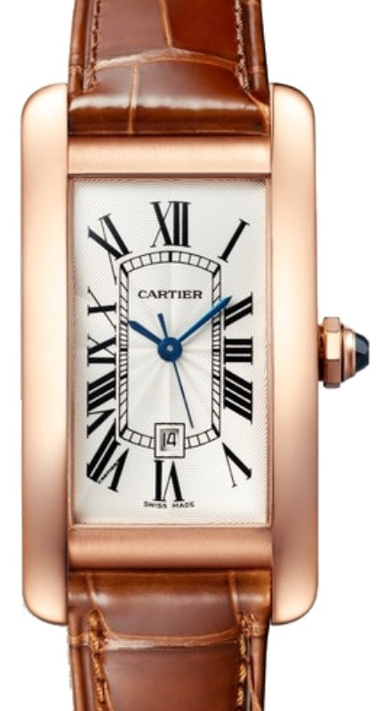 Cartier Tank Americaine Automatic Medium Rose Gold Silver Dial Alligator Leather Strap W2620030 - BRAND NEW