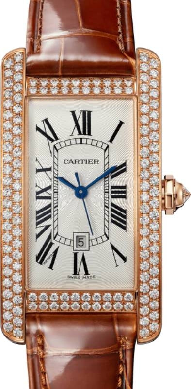 Cartier Tank Americaine Ladies Watch Medium Automatic Rose Gold Diamond Bezel Silver Dial Leather Strap WJTA0030 - BRAND NEW