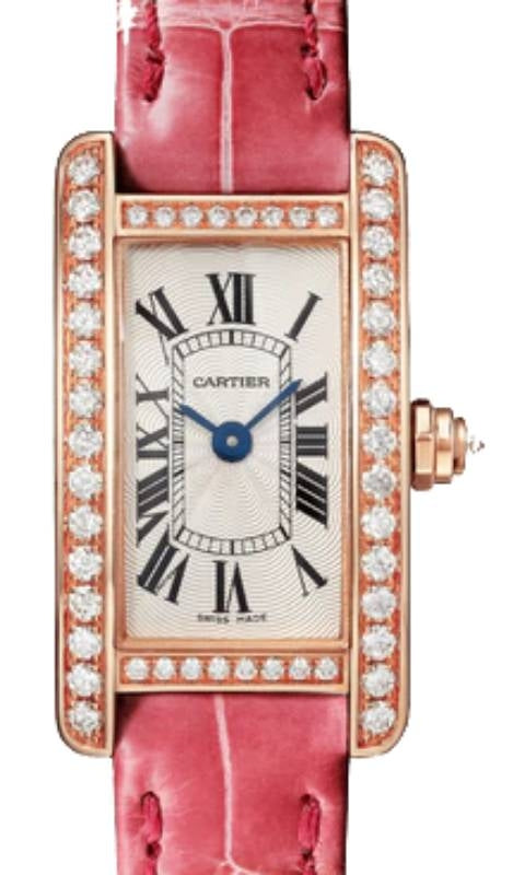 Cartier Tank Americaine Ladies Watch Mini Quartz Rose Gold Diamond Bezel Silver Dial Leather Strap WJTA0026 - BRAND NEW