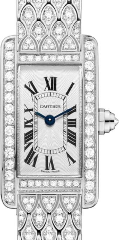 Cartier Tank Am?ricaine Ladies Watch Mini Quartz White Gold Diamond Bezel Silver Dial Bracelet HPI00724 - BRAND NEW