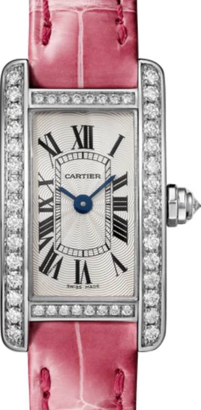 Cartier Tank Americaine Ladies Watch Mini Quartz White Gold Diamond Bezel Silver Dial Leather Strap WJTA0027 - BRAND NEW