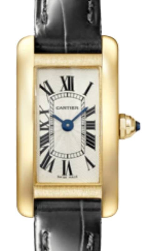 Cartier Tank Am?ricaine Ladies Watch Mini Quartz Yellow Gold Silver Dial Leather Strap WGTA0038 - BRAND NEW