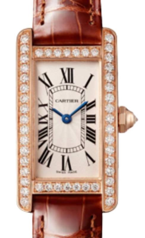 Cartier Tank Americaine Ladies Watch Small Quartz Rose Gold Diamond Bezel Silver Dial Leather Strap WJTA0028 - BRAND NEW