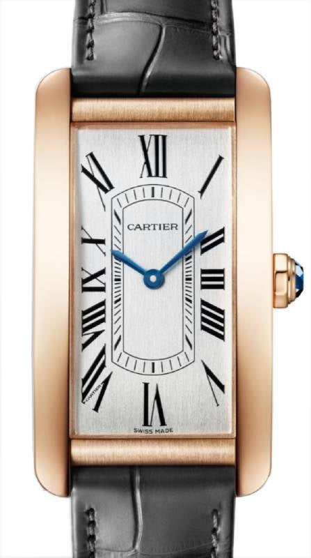 Cartier Tank Americaine Large Rose Gold Silver Dial Leather Strap WGTA0134
