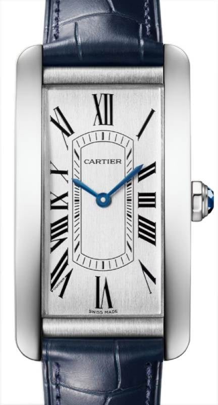 Cartier Tank Americaine Large Steel Silver Dial Leather Strap WSTA0083