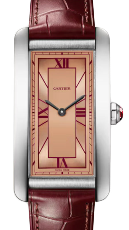 Cartier Tank Americaine Large Platinum Salmon Dial Leather Strap WGTA0297