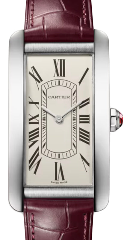 Cartier Tank Americaine Large Platinum Silver Dial Leather Strap WGTA0296