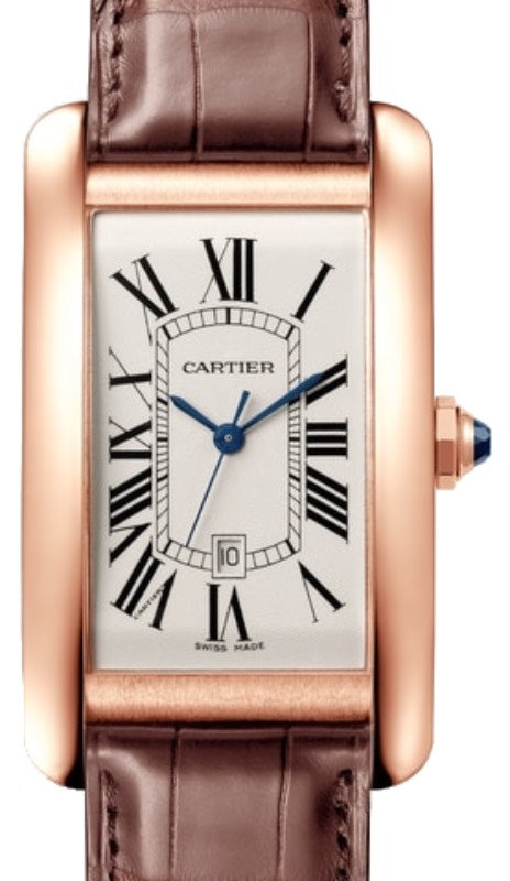 Cartier Tank Americaine Large Rose Gold Silver Dial Alligator Leather Strap WGTA0047 - BRAND NEW