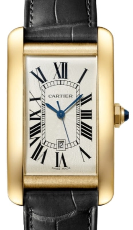 Cartier Tank Americaine Men's Watch Large Automatic Yellow Gold Silver Dial Alligator Leather Strap WGTA0041 - BRAND NEW