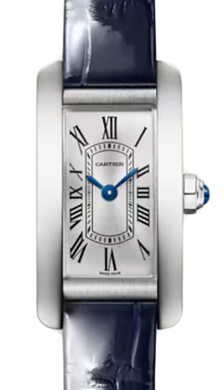 Cartier Tank Americaine Mini Quartz Steel Silver Dial Leather Strap WSTA0116