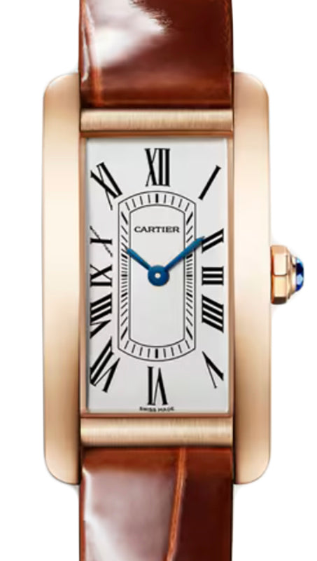 Cartier Tank Americaine Small Quartz Rose Gold Silver Dial Leather Strap WGTA0340