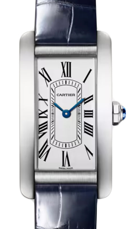Cartier Tank Americaine Small Quartz Steel Silver Dial Leather Strap WSTA0117