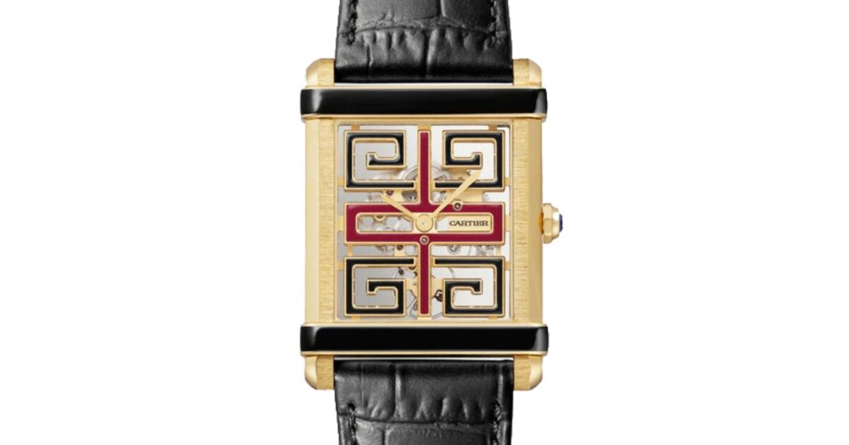 Cartier Tank Chinoise Large Manual Winding Yellow Gold Skeleton Dial Alligator Leather Strap WHTA0016 - BRAND NEW