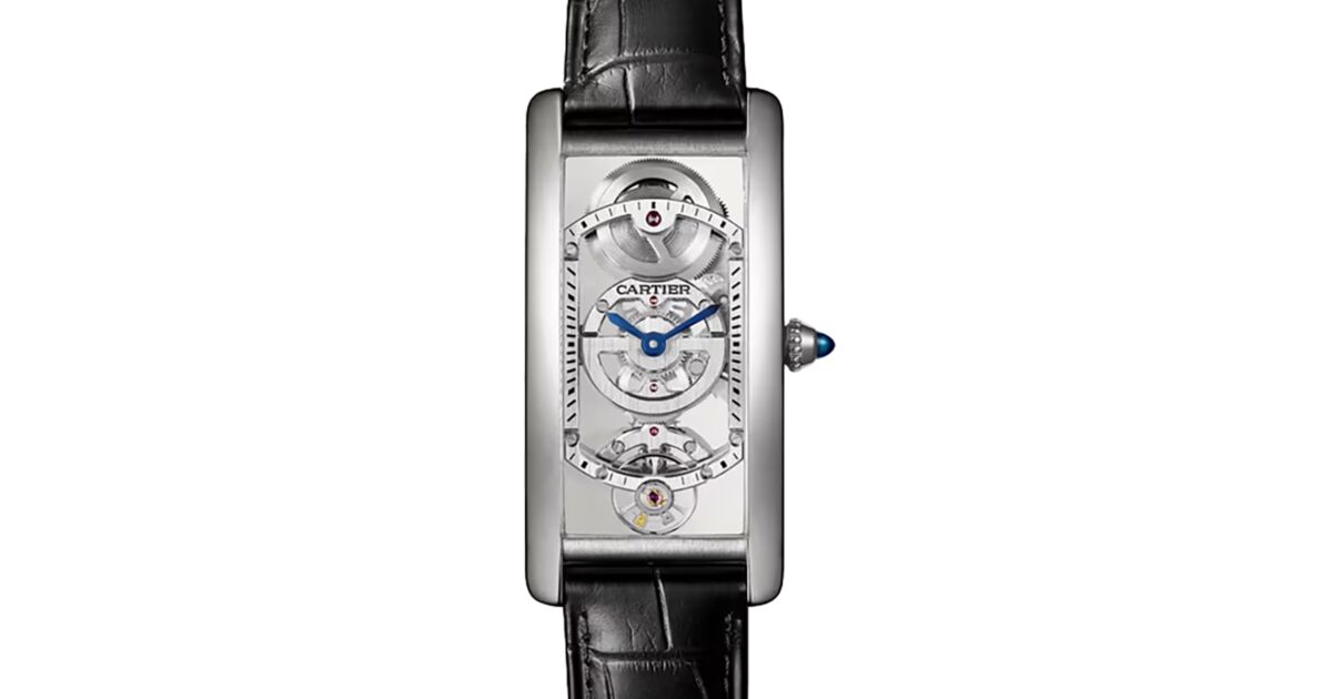 Cartier Tank Cintree Large Manual Winding Platinum Skeleton Dial Leather Strap WHTA0022
