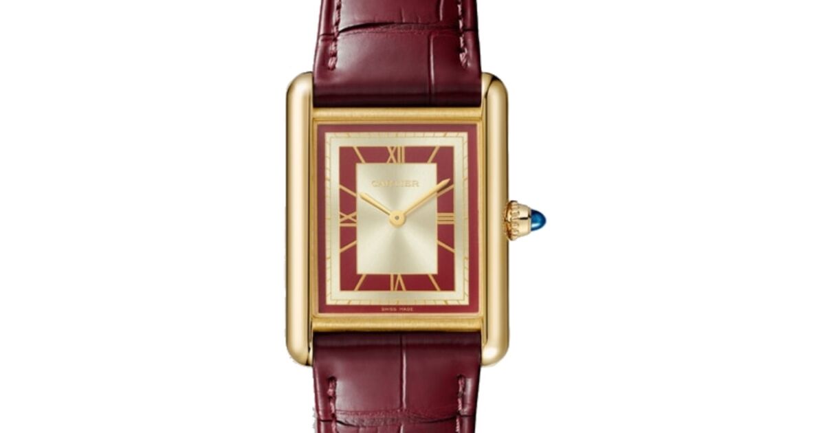 Cartier Tank Louis Cartier Ladies Watch Large Manual Winding Yellow Gold Red and Opaline Dial Alligator Leather Strap WGTA0059 - BRAND NEW