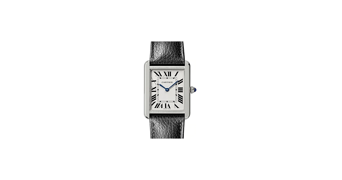 Cartier Tank Solo Silver Dial Stainless Steel Bezel Black Leather Strap 31 mm x 40.85 mm WSTA0029 - BRAND NEW