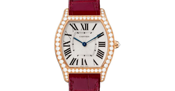 Cartier Tortue Women's Watch Medium Manual Winding Rose Gold Diamonds Silver Dial Alligator Leather Strap WA501008 - BRAND NEW
