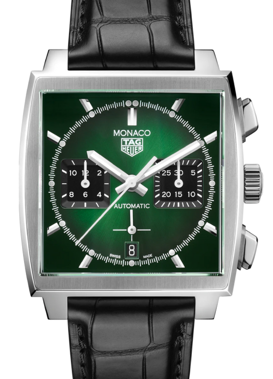 Tag Heuer Monaco Stainless Steel 39mm Green Index Dial & Leather Strap CBL2116.FC6497 - BRAND NEW
