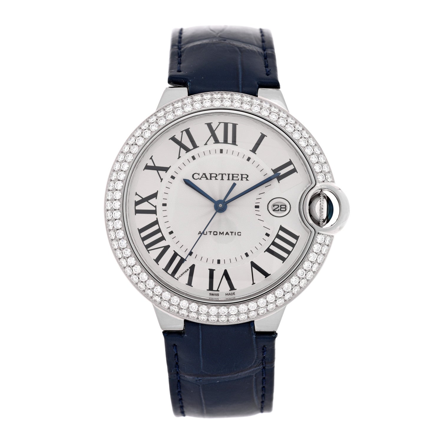 Cartier Ballon Bleu de Cartier Manual Winding White Gold Diamond Bezel 40mm Silver Dial Alligator Leather Strap WE902056 - BRAND NEW