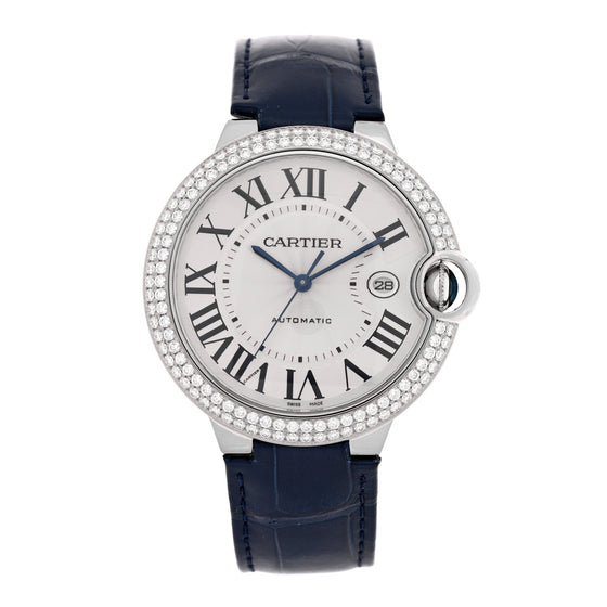 Cartier Ballon Bleu de Cartier Manual Winding White Gold Diamond Bezel 40mm Silver Dial Alligator Leather Strap WE902056 - BRAND NEW