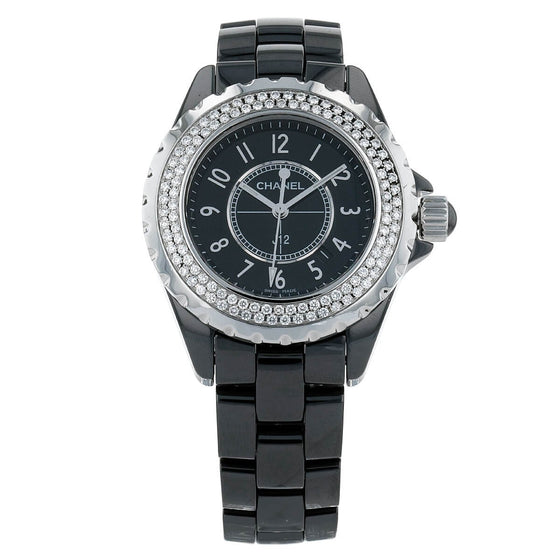 Chanel J12 H2427 Ladies Midsize 33mm Quartz Black Ceramic Diamond - BRAND NEW