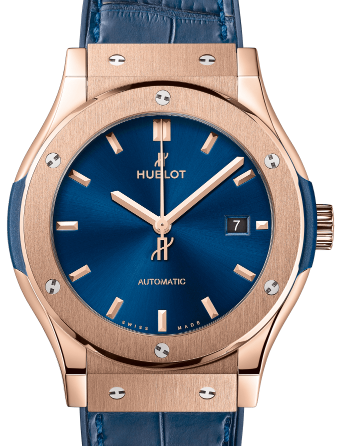 Hublot Classic Fusion King Gold Blue 42mm Dial Rubber Leather Strap Automatic 542.OX.7180.LR - BRAND NEW