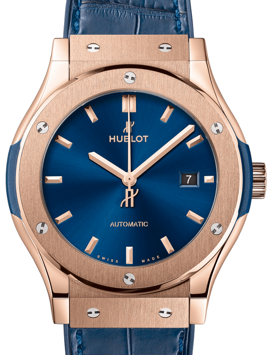 Hublot Classic Fusion King Gold Blue 42mm Dial Rubber Leather Strap Automatic 542.OX.7180.LR - BRAND NEW