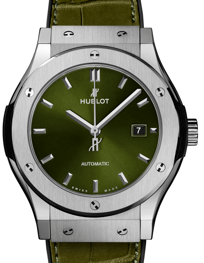Hublot Classic Fusion Titanium Green 42mm Green Dial Alligator Leather Straps 542.NX.8970.LR