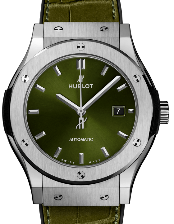 Hublot Classic Fusion Titanium Green 42mm Green Dial Alligator Leather Straps 542.NX.8970.LR