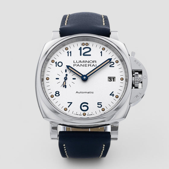 Panerai PAM 00906 Luminor Due White Arabic Dial & Leather Strap 42mm - BRAND NEW